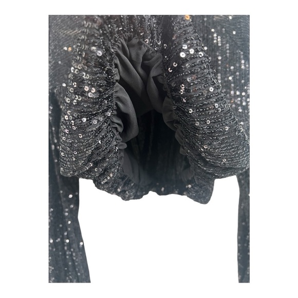 H&M‎ Black Bubble Hem Oversized Long Sleeve Crop Sequins Top NEW Size XS - Picture 12 of 15